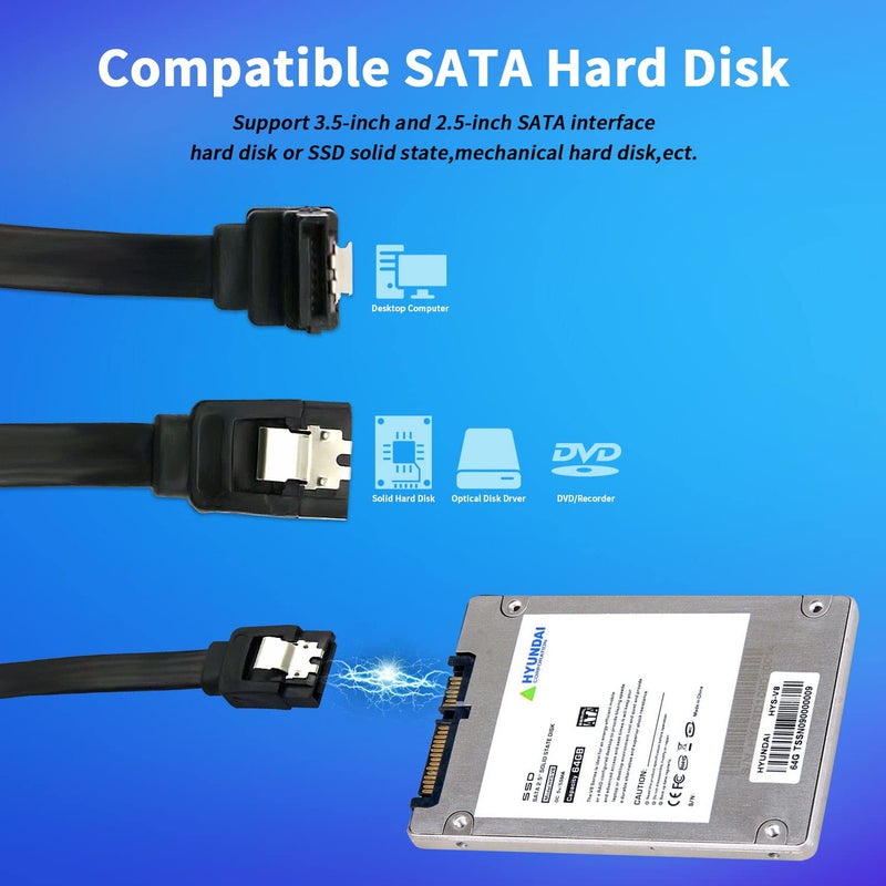 DaFuRui 12-Pack SATA III 6.0 Gbps Cables - 90 Degree Right Angle Black with Locking Latch, 16 Inch SATA Cable Pack for HDD, SSD, CD and DVD Drives - Image 4